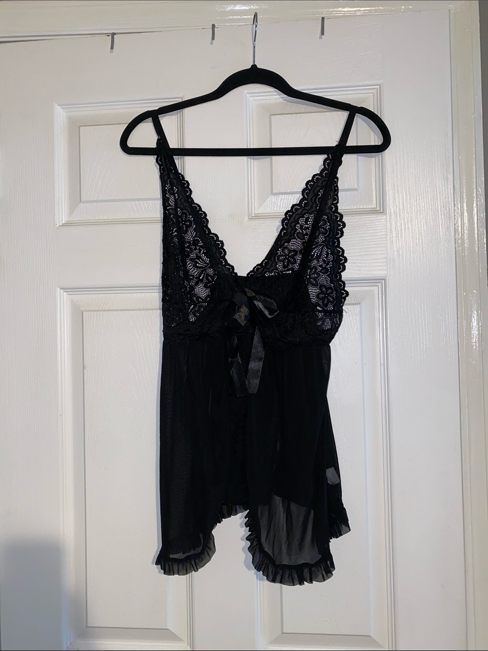 Black Lace Trim Babydoll Chemise - Women's Intimates Sz L